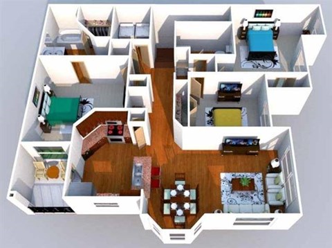 Floor plan for 3 beds, 2 baths, 1533 sqft